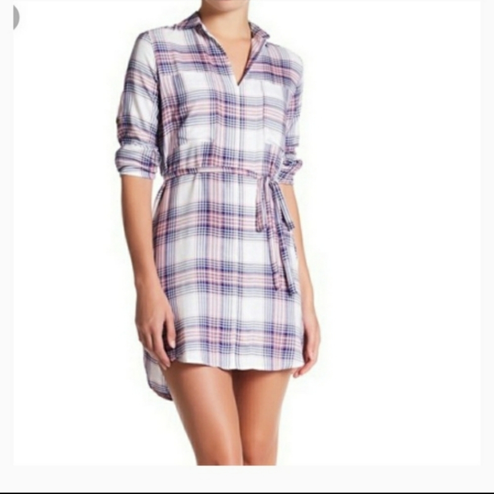 C&C California Shirt Dress White Pink Long Sleeve